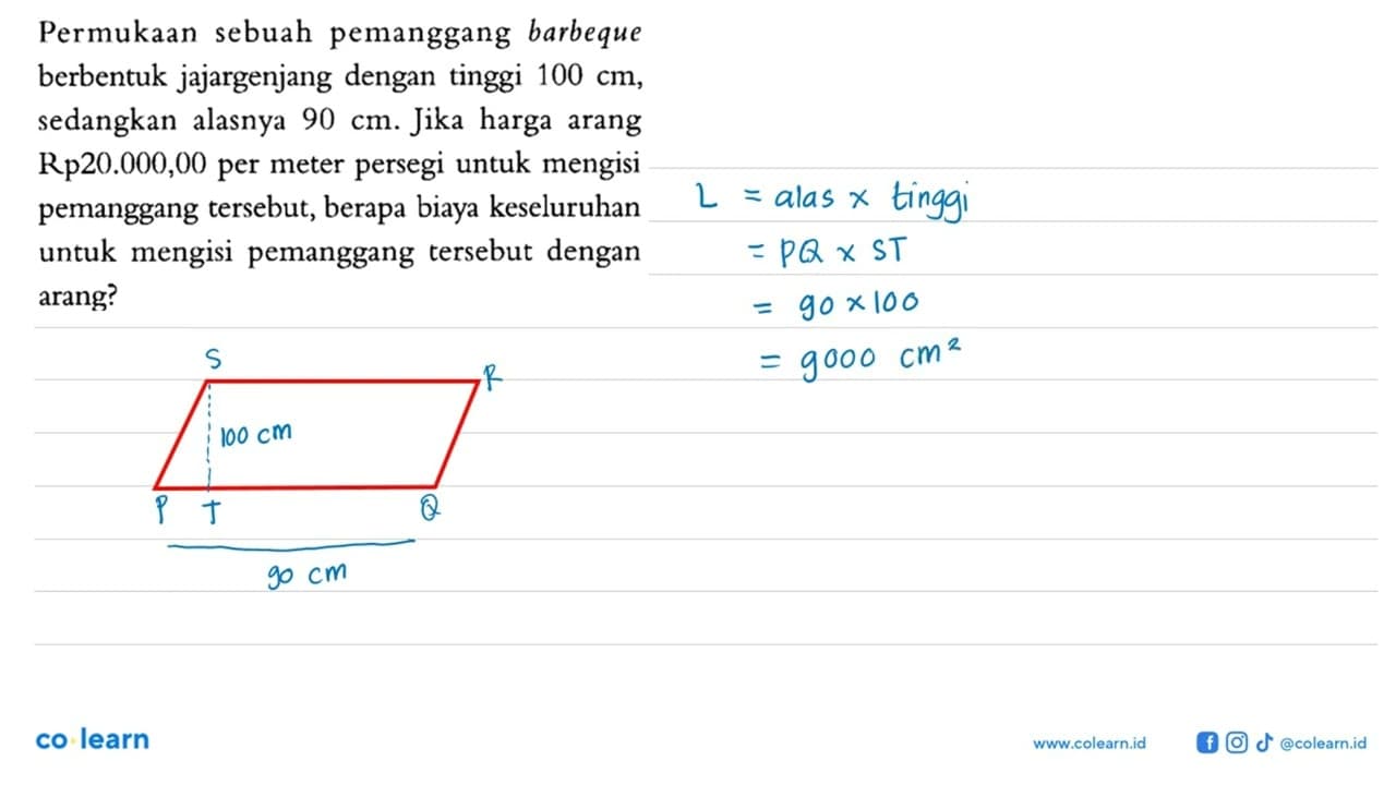 Permukaan sebuah pemanggang barbeque berbentuk jajargenjang