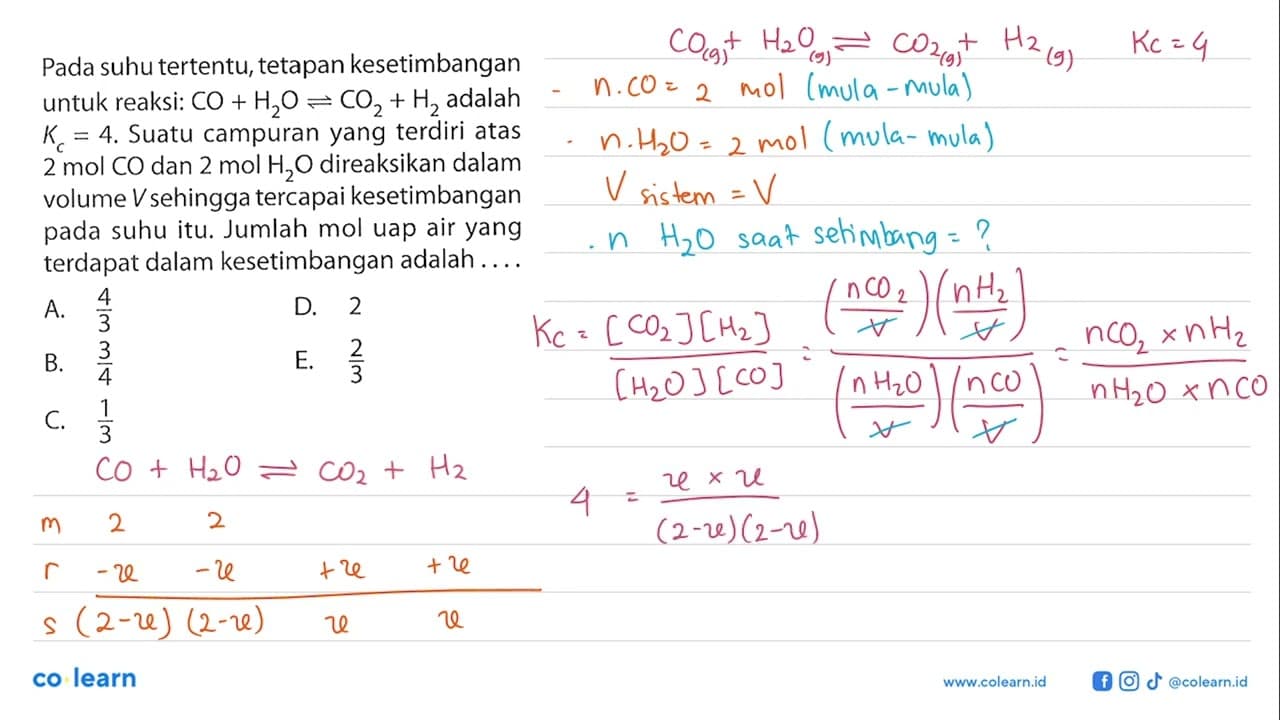 Pada suhu tertentu, tetapan kesetimbangan untuk reaksi: CO