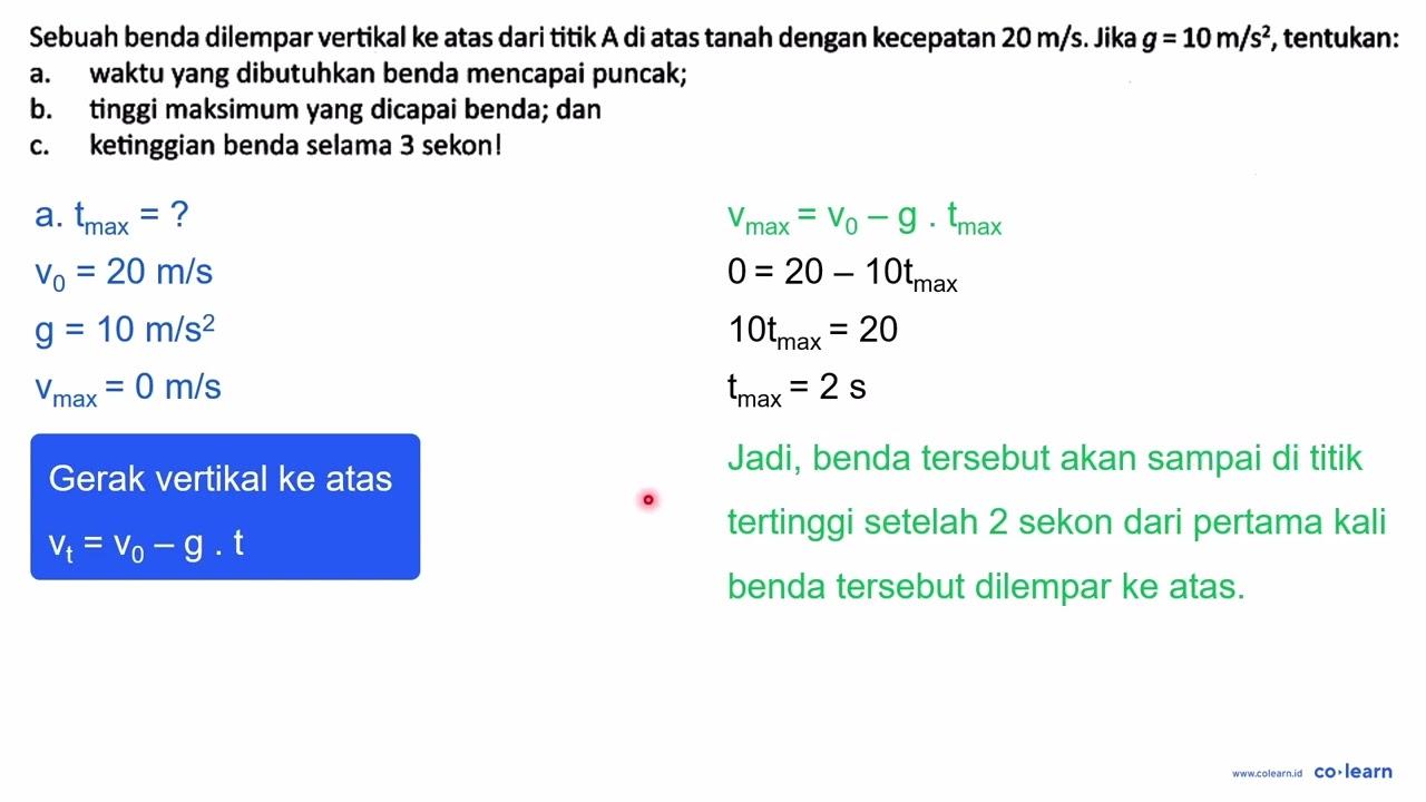 Sebuah benda dilempar vertikal ke atas dari titik A di atas