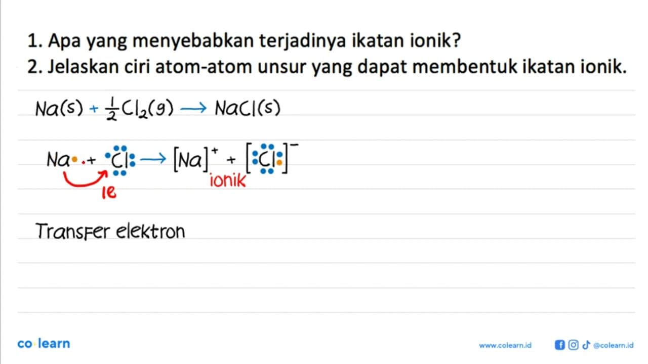 1. Apa yang menyebabkan terjadinya ikatan ionik? 2.