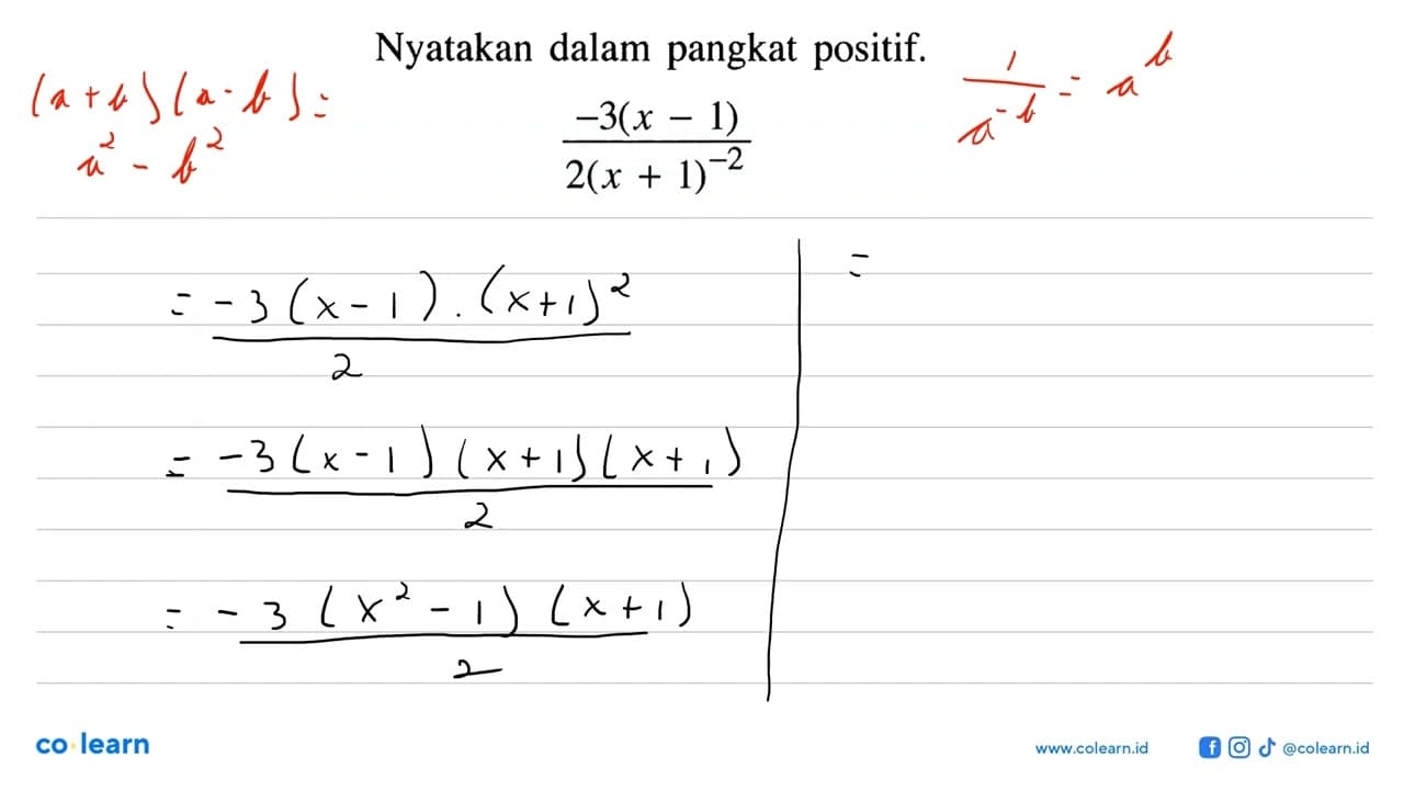 Nyatakan dalam pangkat positif. -3(x - 1)/ (2(x + 1)^-2)