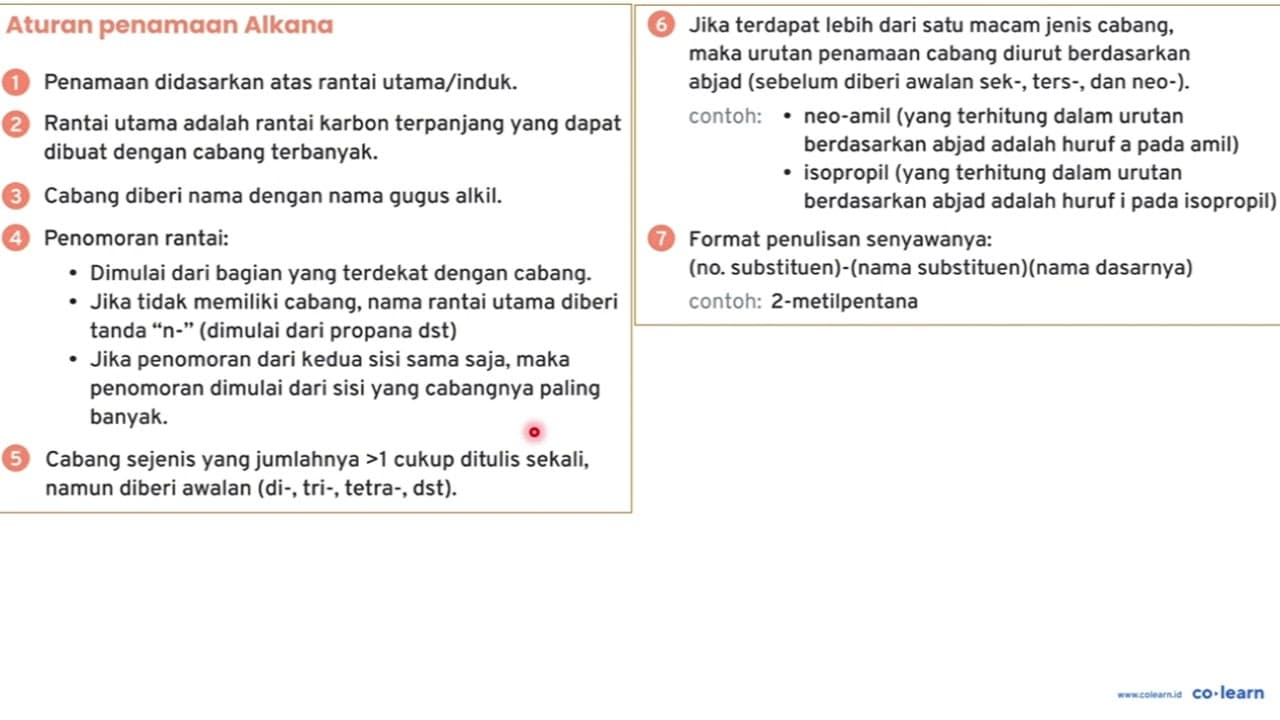 Tuliskan tata nama senyawa dari rumus struktur alkana di