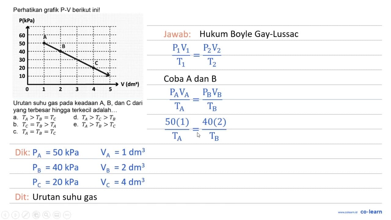 Perhatikan grafik P-V berikut ini! Urutan suhu gas pada