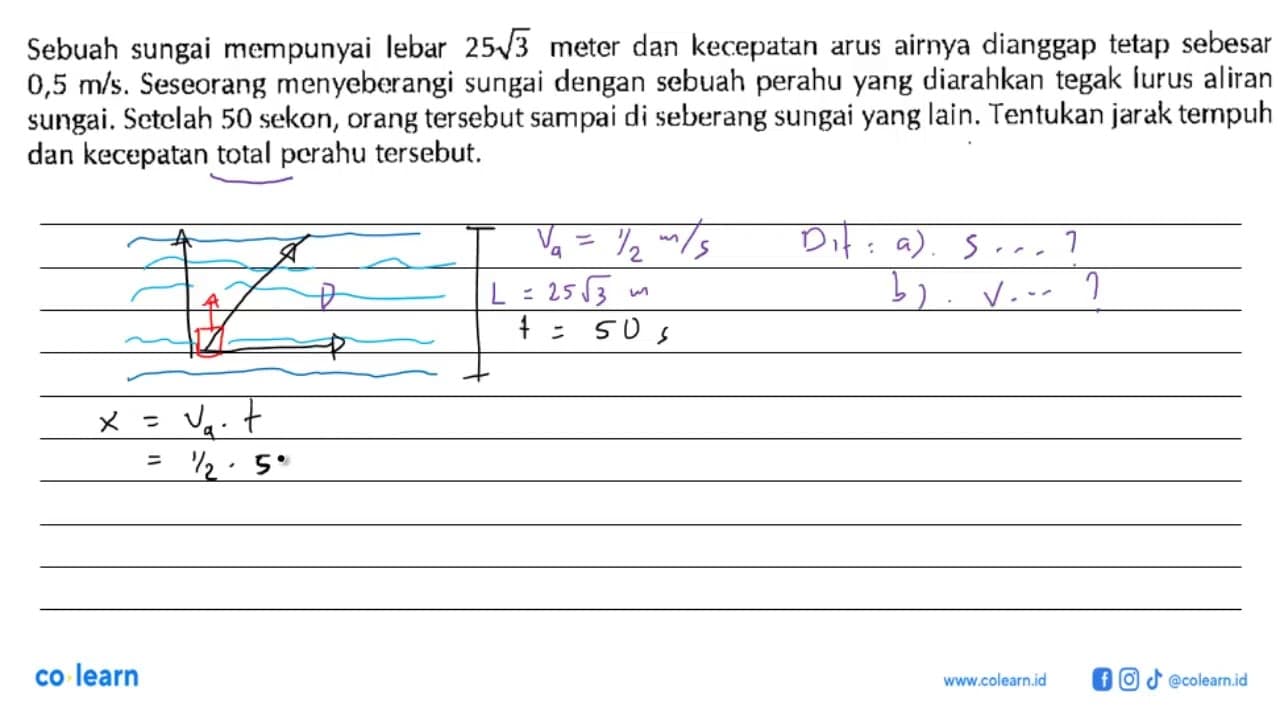 Sebuah sungai mempunyai lebar 25 akar(3) meter dan