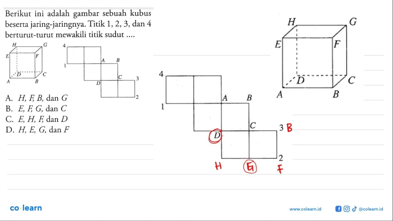 Berikut ini adalah gambar sebuah kubus beserta