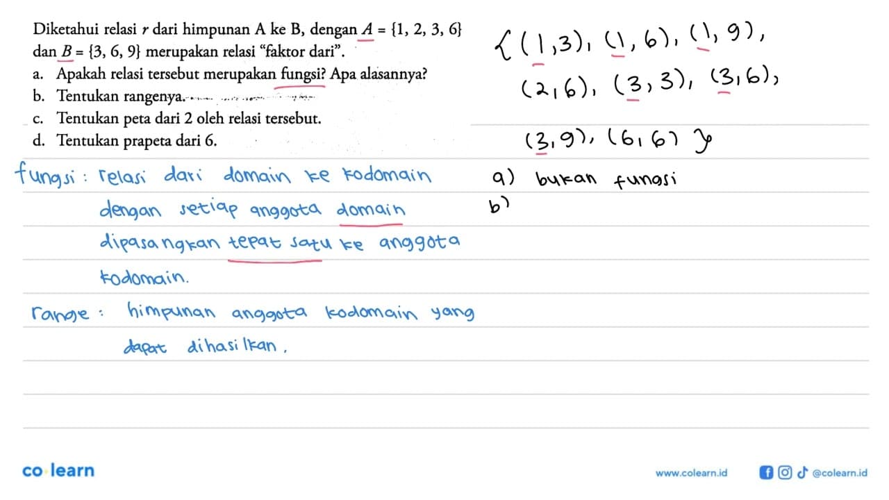 Diketahui relasi r dari himpunan A ke B , dengan