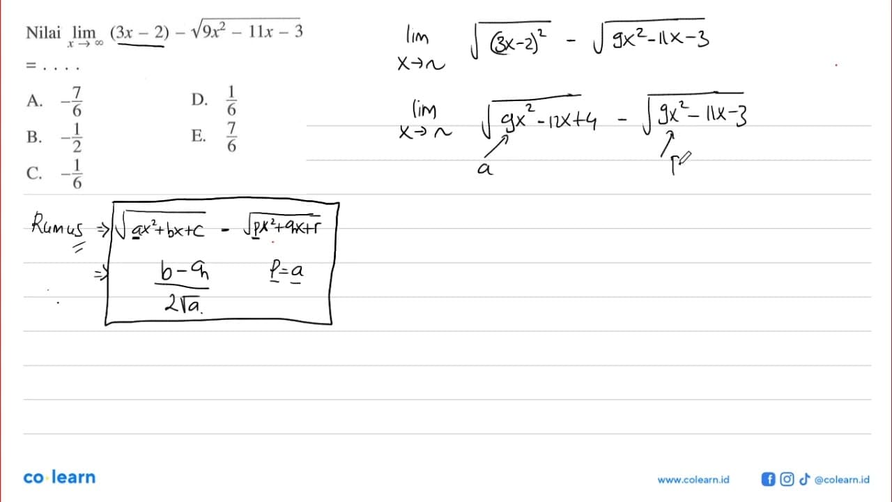 Nilai lim x-> tak hingga (3x-2)-akar(9x^2-11x-3=)