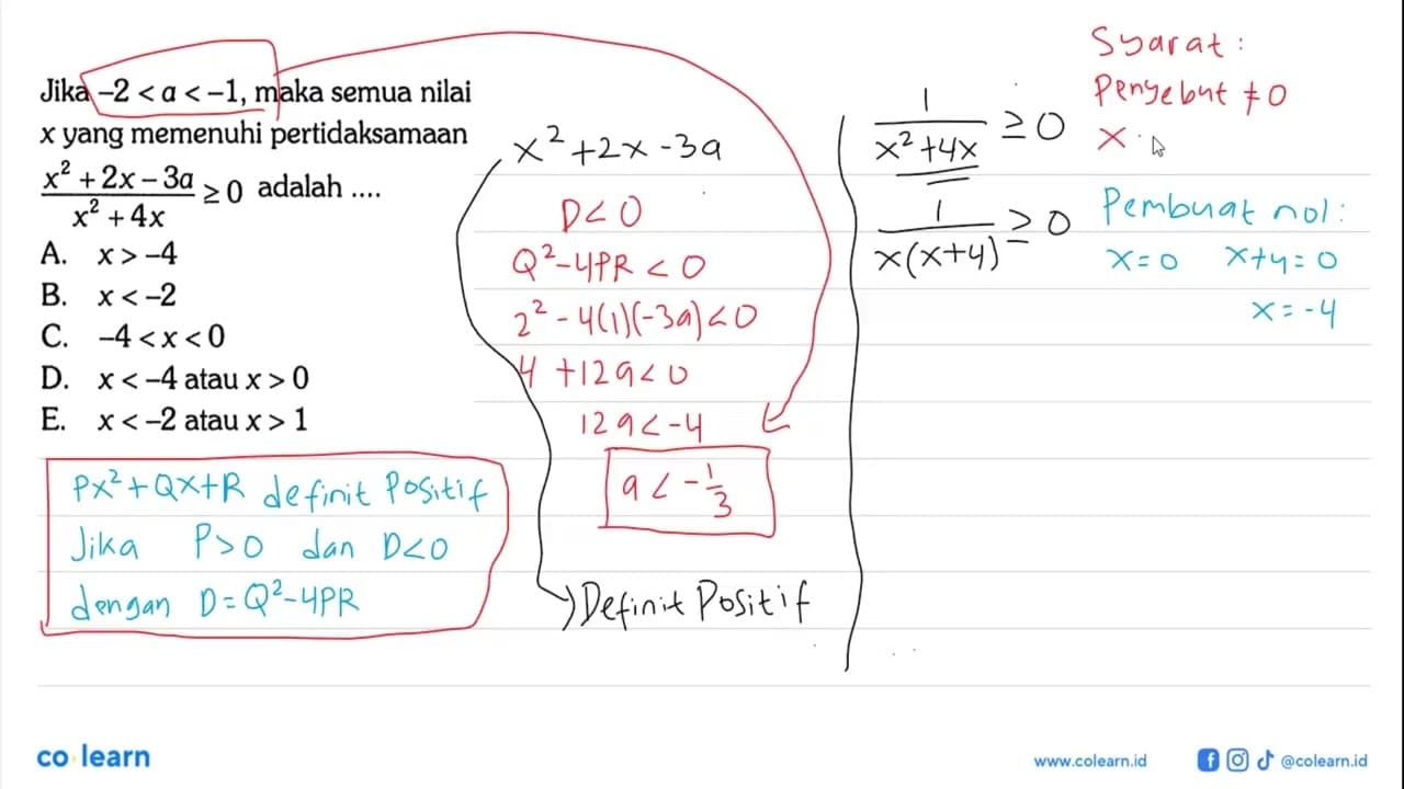 Jika -2<a<-1, maka semua nilai x yang memenuhi