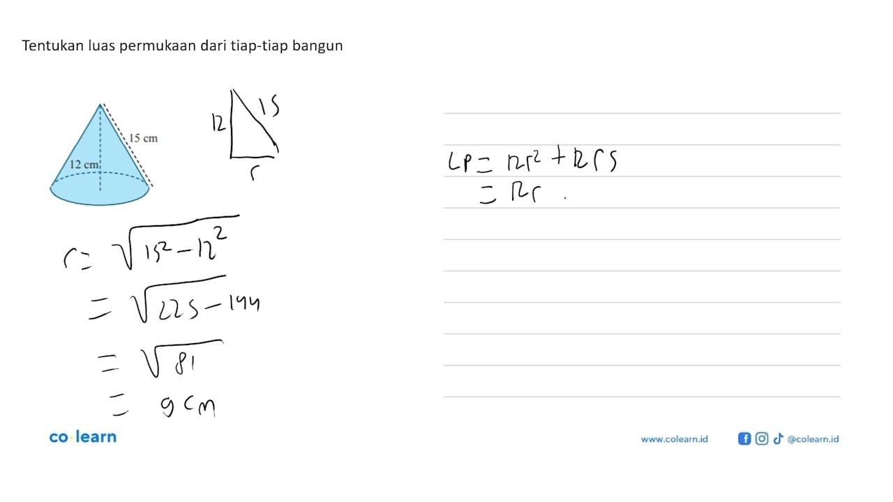 Tentukan luas permukaan dari tiap-tiap bangun 15 cm 12 cm