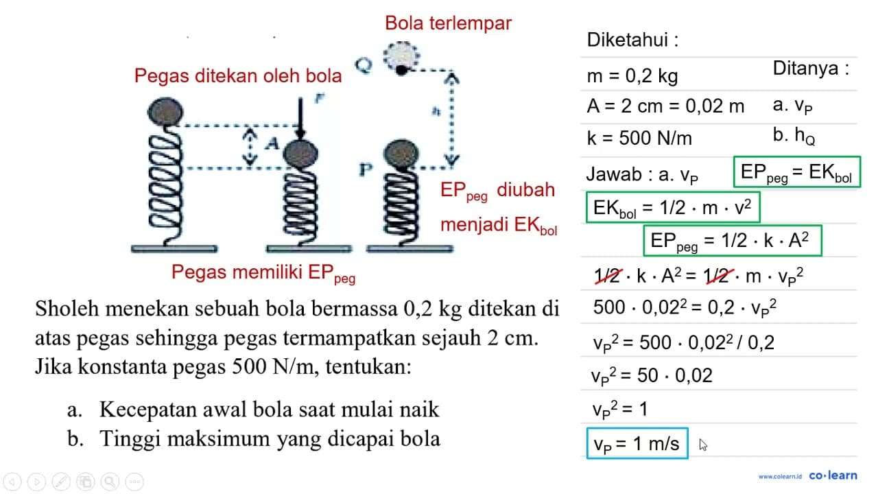 Sholeh menekan sebuah bola bermassa 0,2 kg ditekan di atas