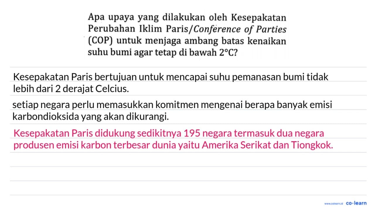 Apa upaya yang dilakukan oleh Kesepakatan Perubahan Iklim