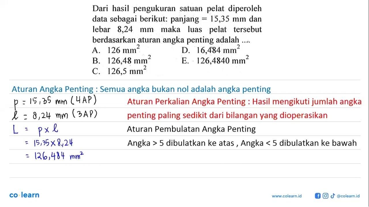 Dari hasil pengukuran satuan pelat diperoleh data sebagai