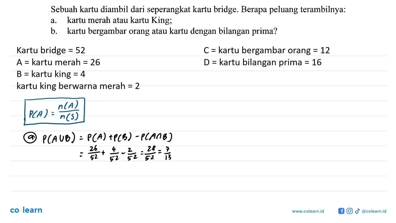 Sebuah kartu diambil dari seperangkat kartu bridge. Berapa