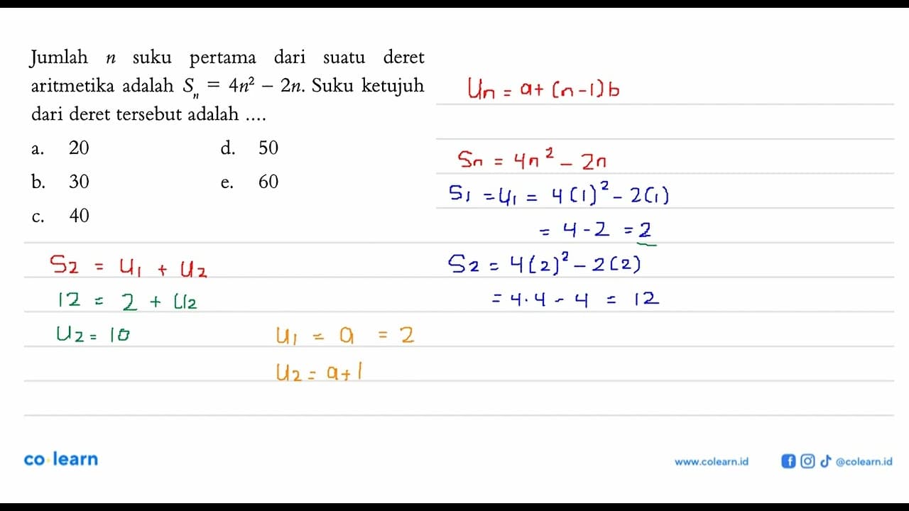 Jumlah n suku pertama dari suatu deret aritmetika adalah