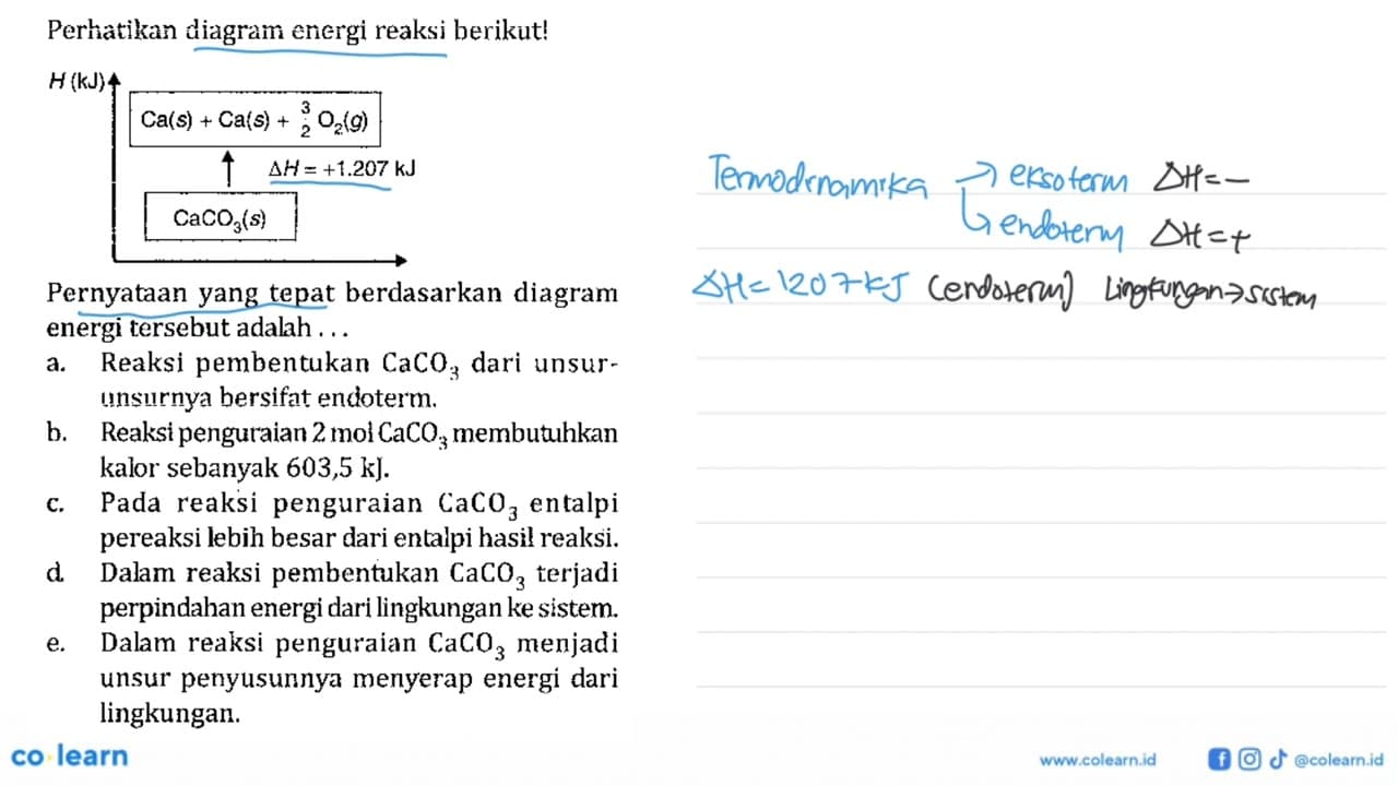 Perhatikan diagram energi reaksi berikut! H (kJ) Ca(s) +