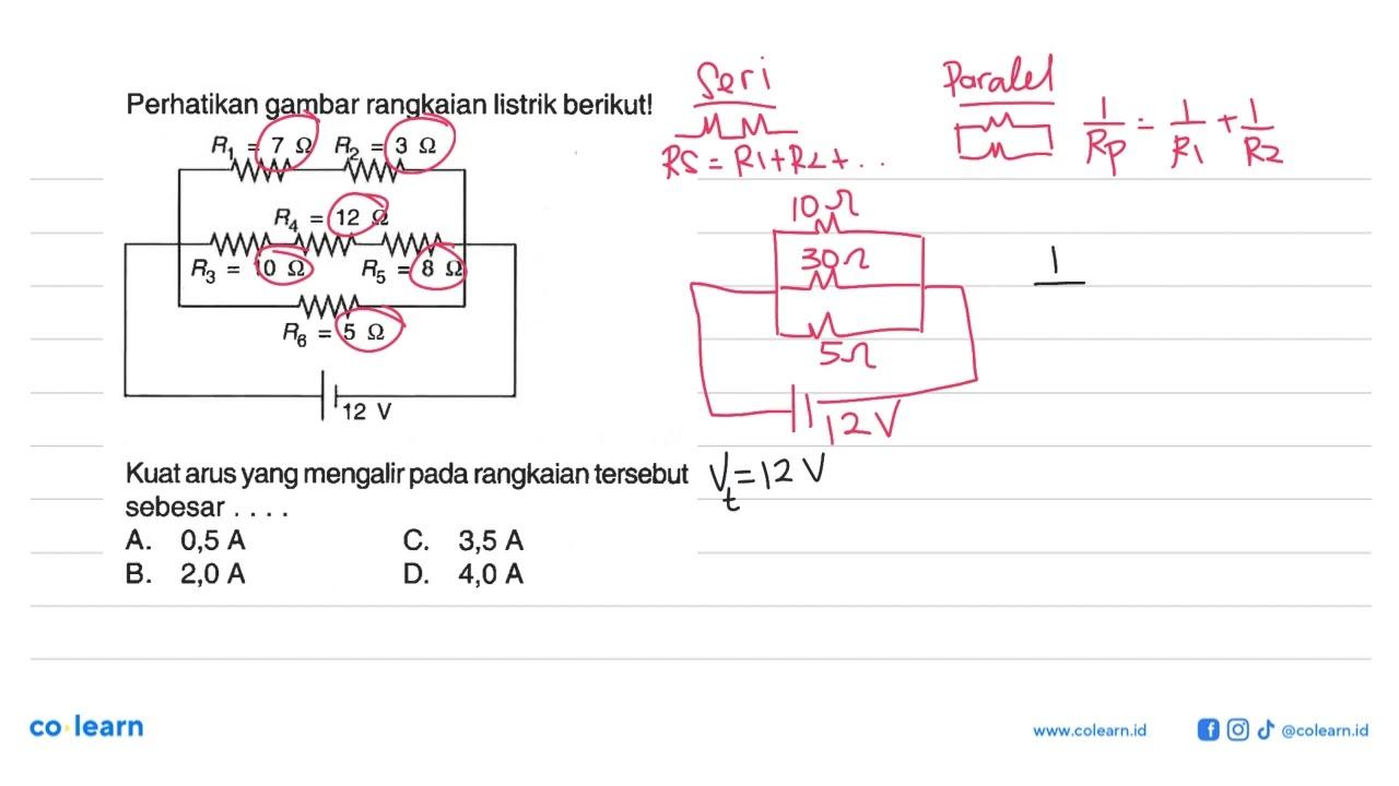 Perhatikan gambar rangkaian listrik berikut! R1 = 7 Ohm R2