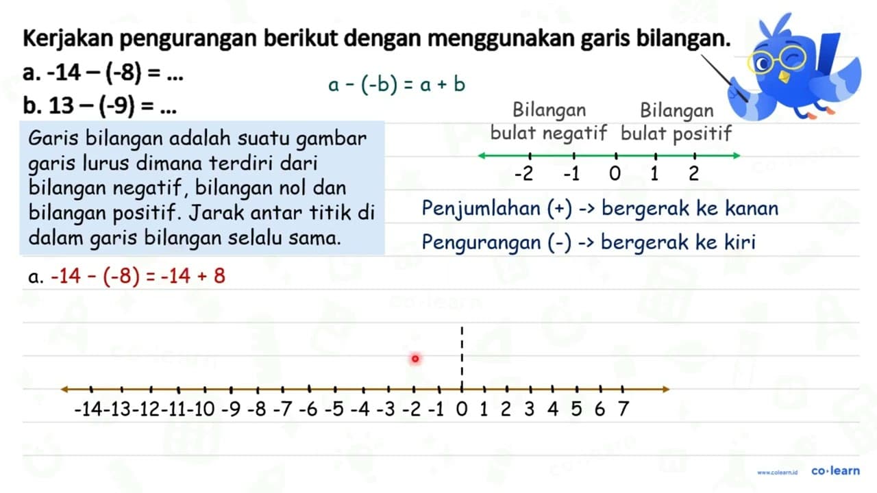 Kerjakan pengurangan berikut dengan menggunakan garis