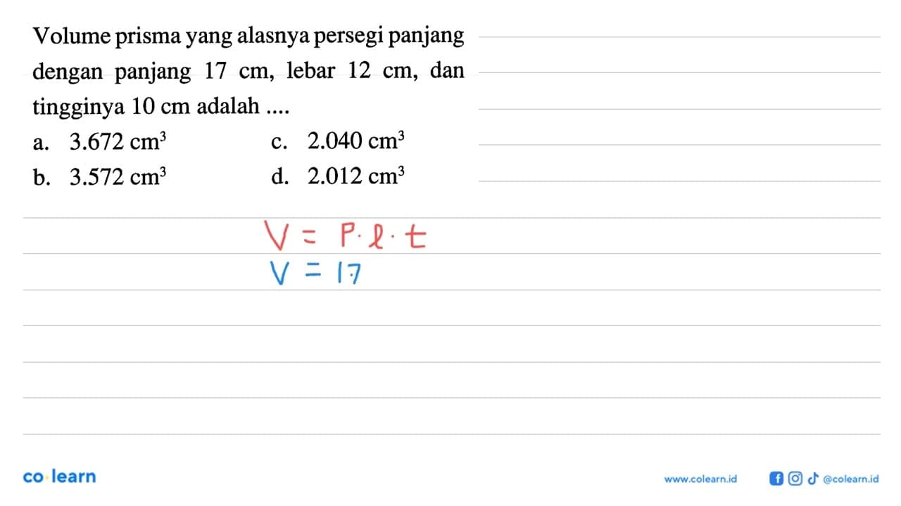 Volume prisma yang alasnya persegi panjang dengan panjang