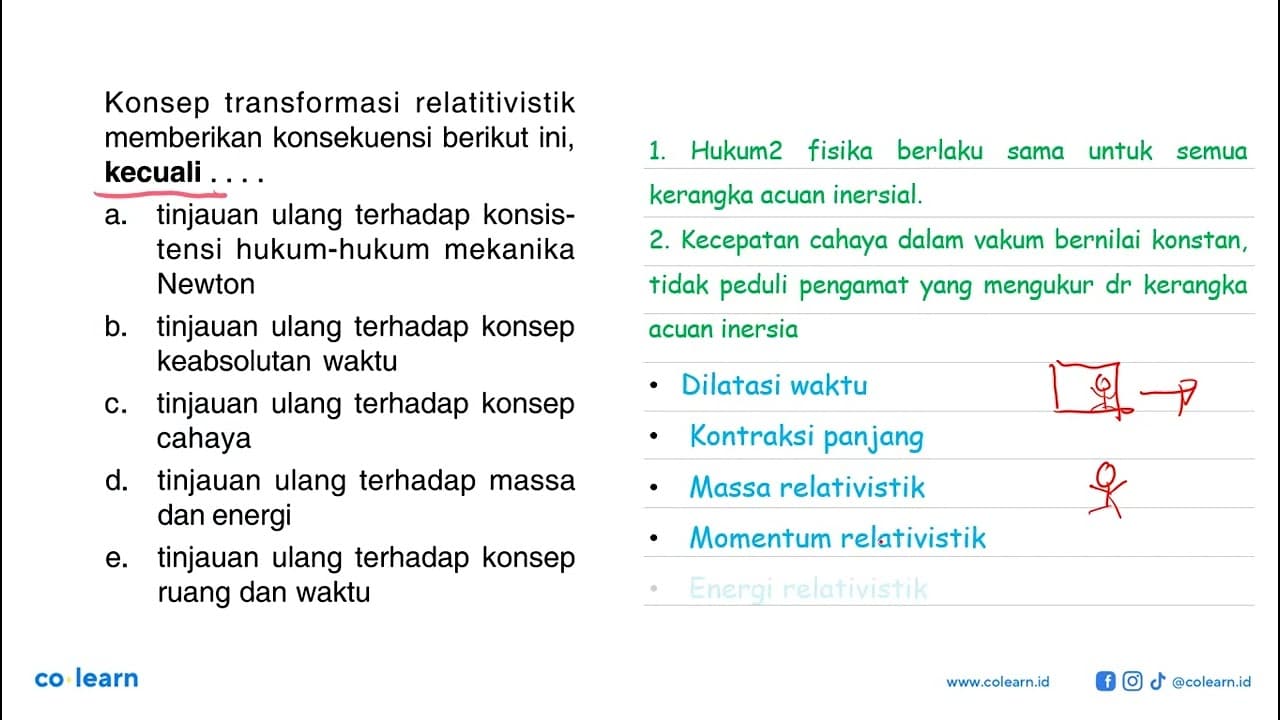 Konsep transformasi relatitivistik memberikan konsekuensi