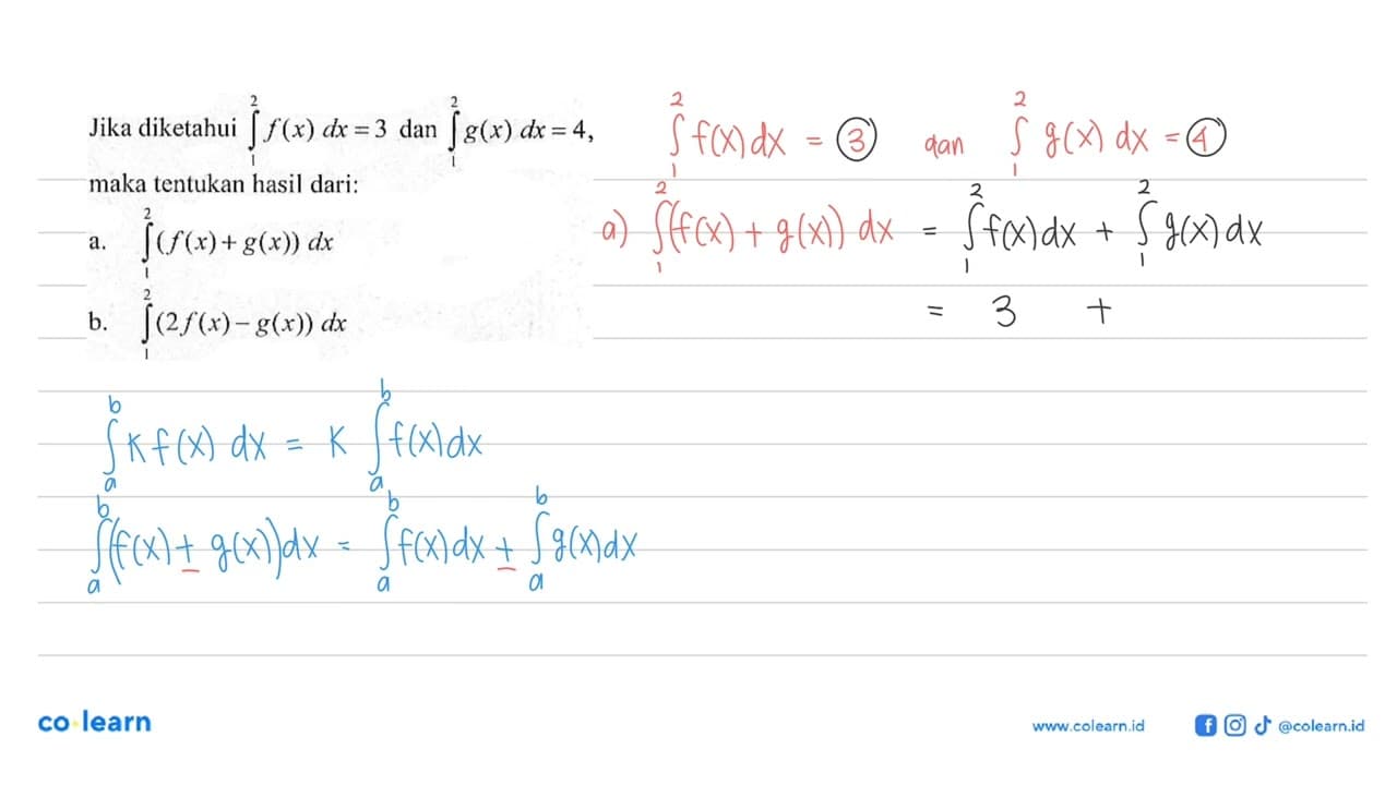 Jika diketahui integral1 2 f(x) dx=3 dan integral 1 2