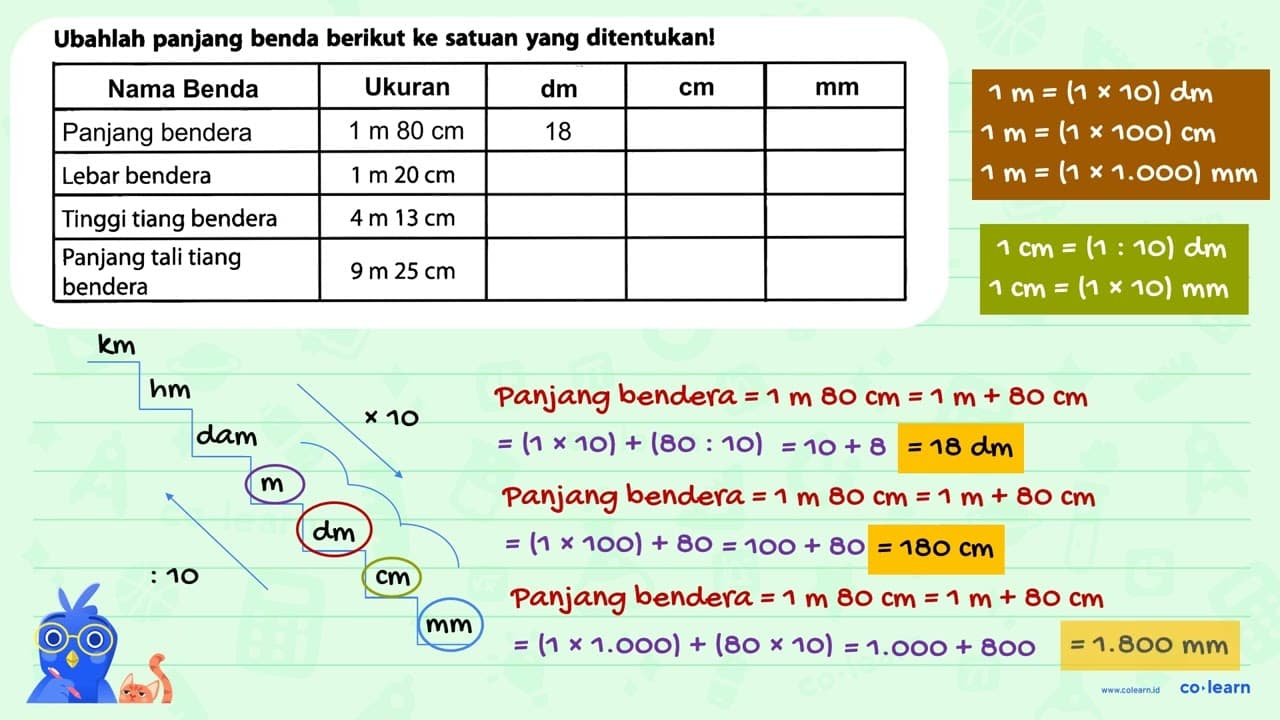 Ubahlah panjang benda berikut ke satuan yang ditentukan!