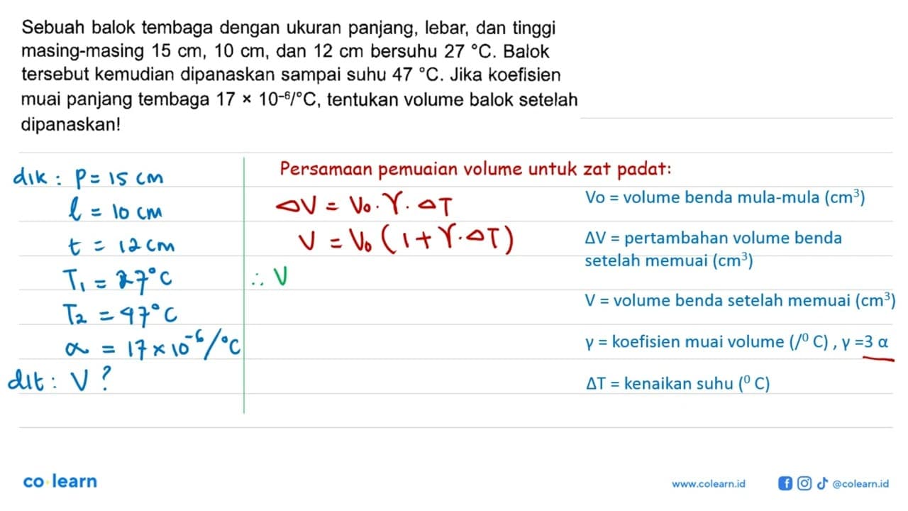 Sebuah balok tembaga dengan ukuran panjang, lebar; dan