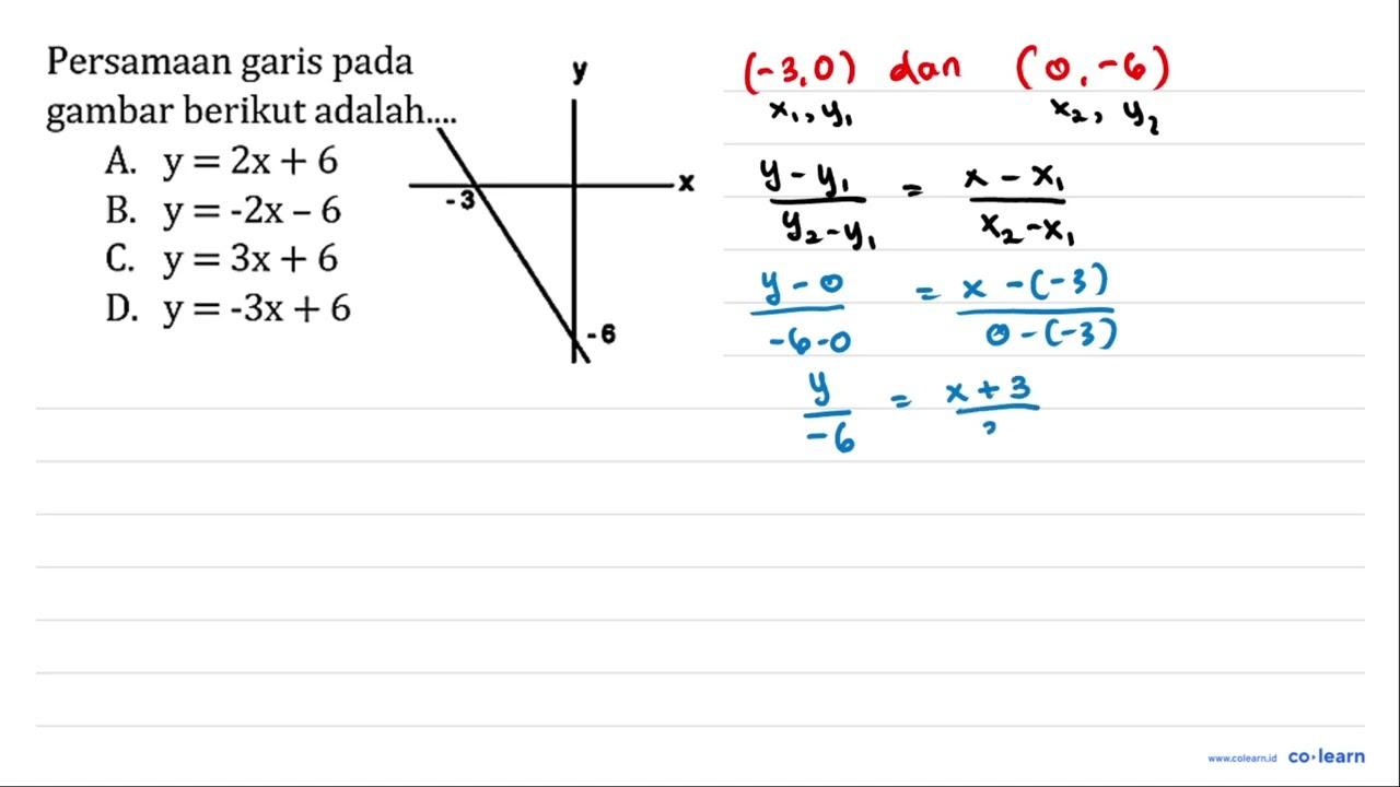 Persamaan garis pada gambar berikut adalah... y -3 x -6
