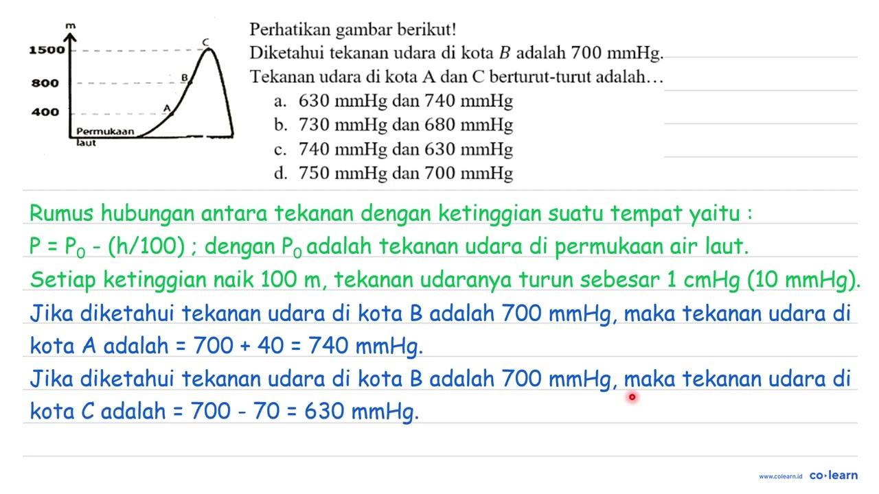 Perhatikan gambar berikut! m 1500 800 400 Permukaan laut A