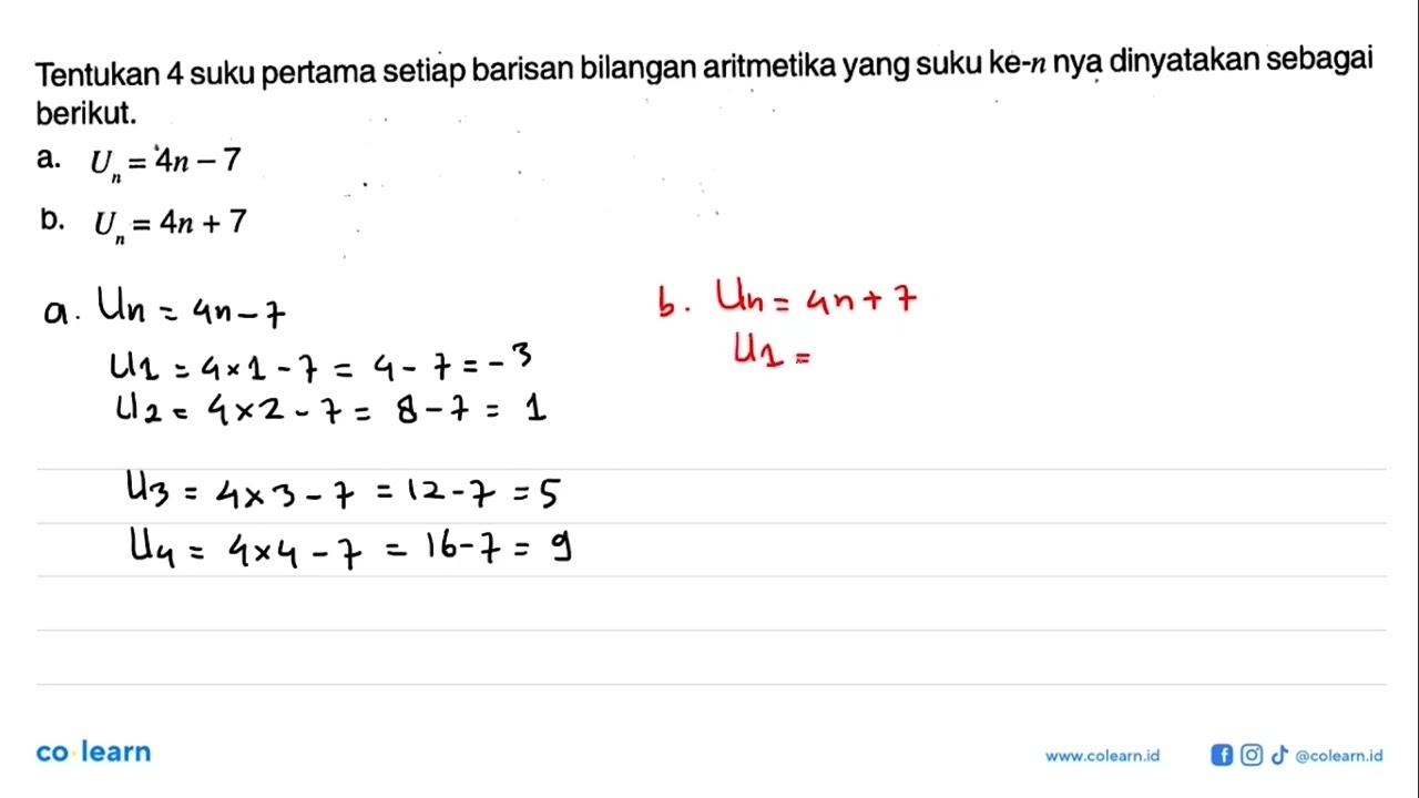 Tentukan 4 suku pertama setiap barisan bilangan aritmetika