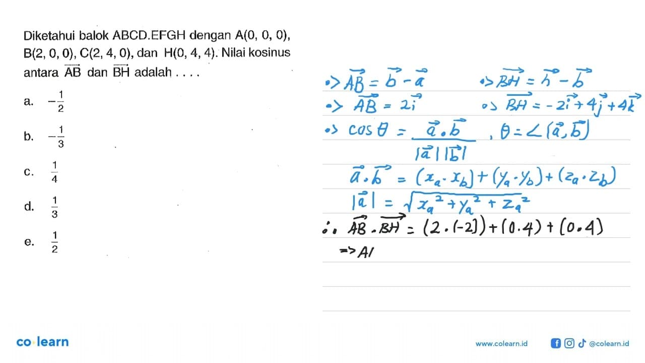 Diketahui balok ABCD.EFGH dengan A(0,0,0), B(2,0,0),