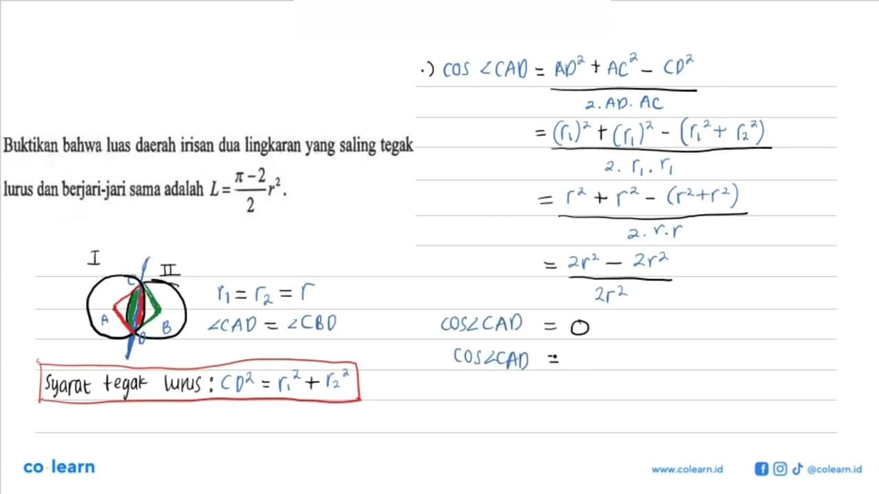 Buktikan bahwa luas daerah irisan dua lingkaran yang saling