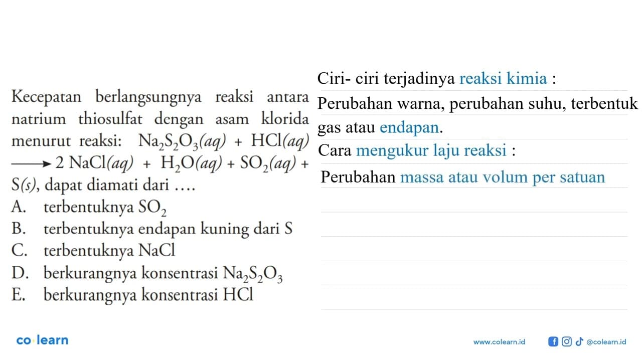 Kecepatan berlangsungnya reaksi antara natrium thiosulfat