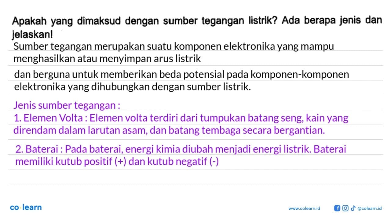 Apakah yang dimaksud dengan sumber tegangan listrik? Ada