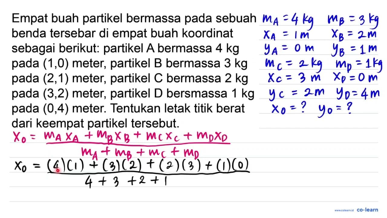 Empat buah partikel bermassa pada sebuah benda tersebar di