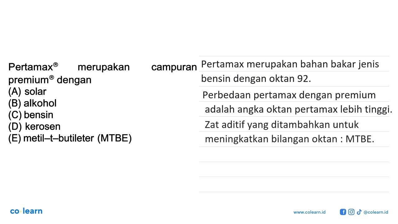 Pertamax merupakan campuran premium dengan