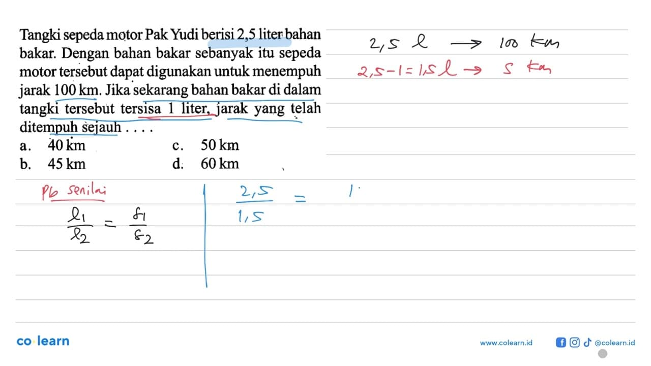 Tangki sepeda motor Pak Yudi berisi 2,5 liter bahan bakar.