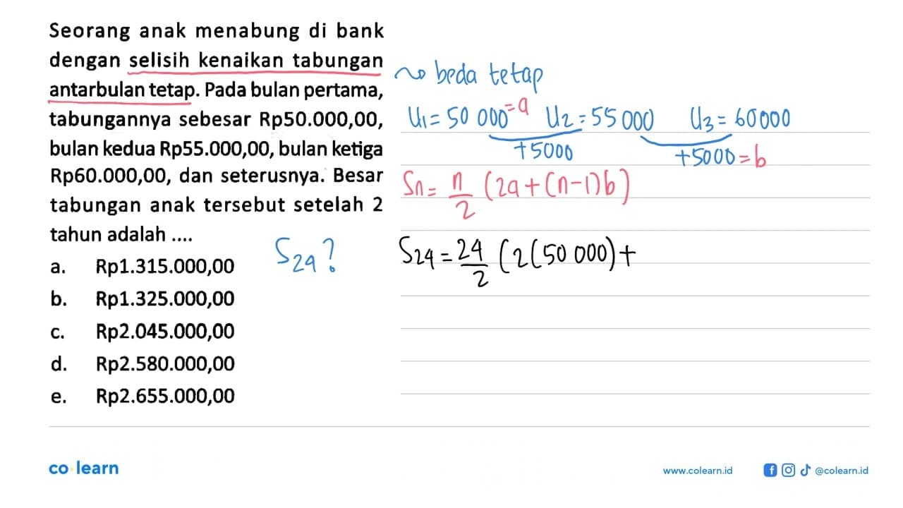 Seorang anak menabung di bank dengan selisih kenaikan