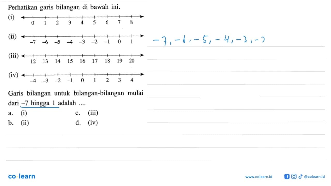 Perhatikan garis bilangan di bawah ini. (i) 1 2 3 4 5 6 7 8