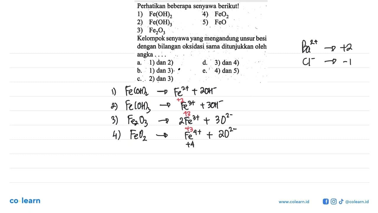 Perhatikan beberapa senyawa berikut!1) Fe(OH)2 4) FeO2 2)