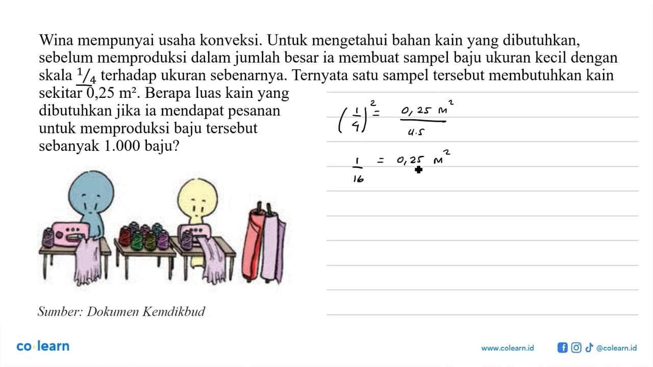 Wina mempunyai usaha konveksi. Untuk mengetahui bahan kain