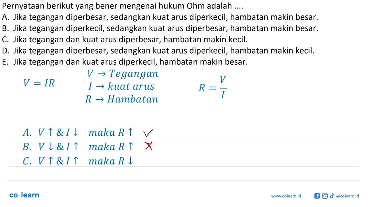 Pernyataan berikut yang bener mengenai hukum Ohm adalah