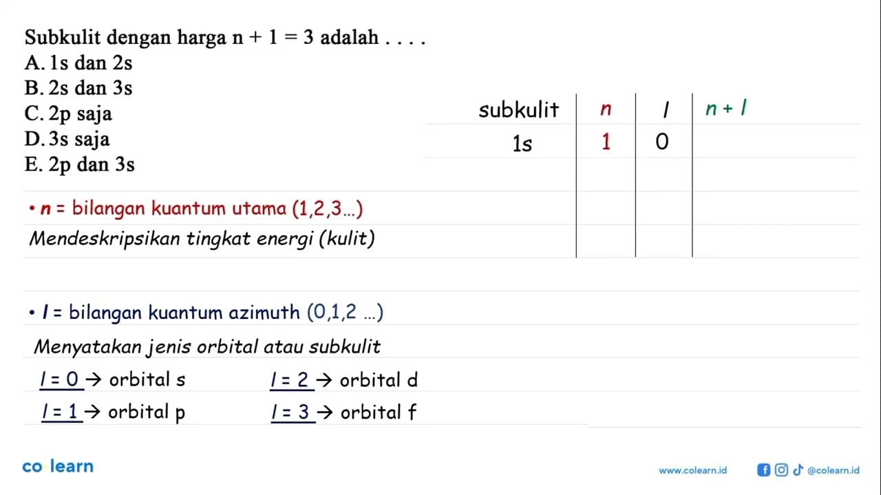 Subkulit dengan harga n + 1 = 3 adalah ....