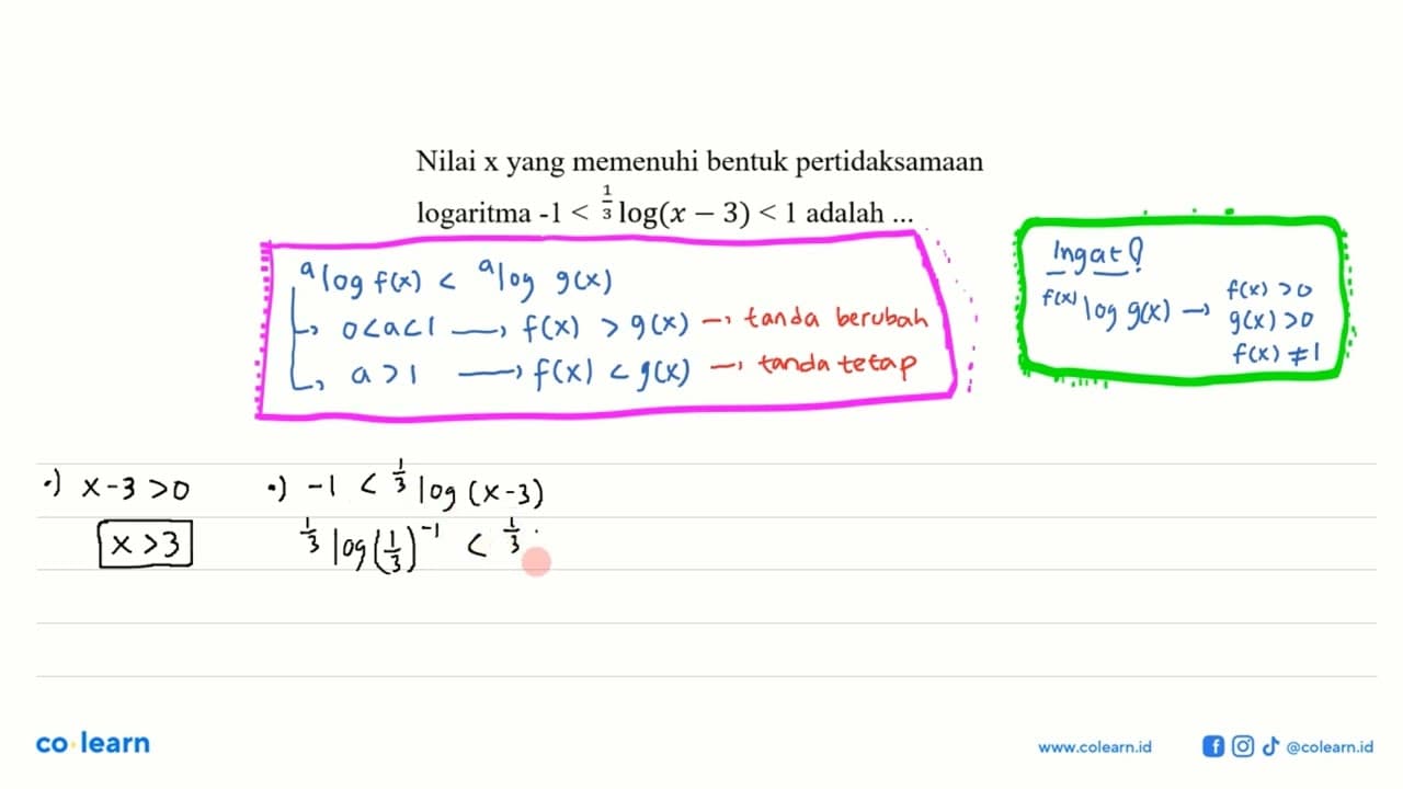 Nilai x yang memenuhi bentuk pertidaksamaan logaritma