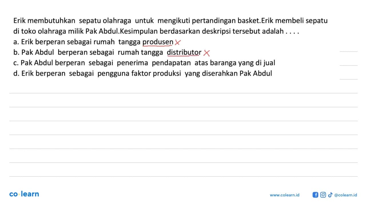 Erik membutuhkan sepatu olahraga untuk mengikuti