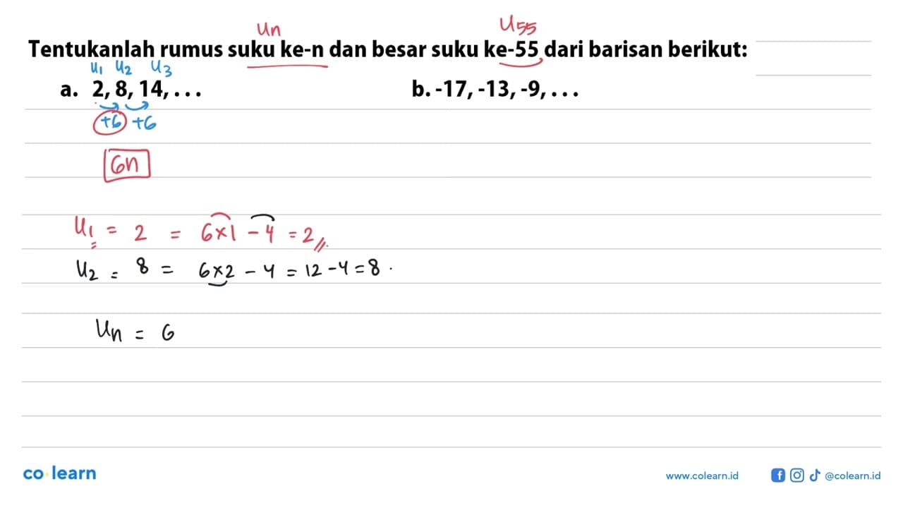 Tentukanlah rumus suku ke-n dan besar suku ke-55 dari