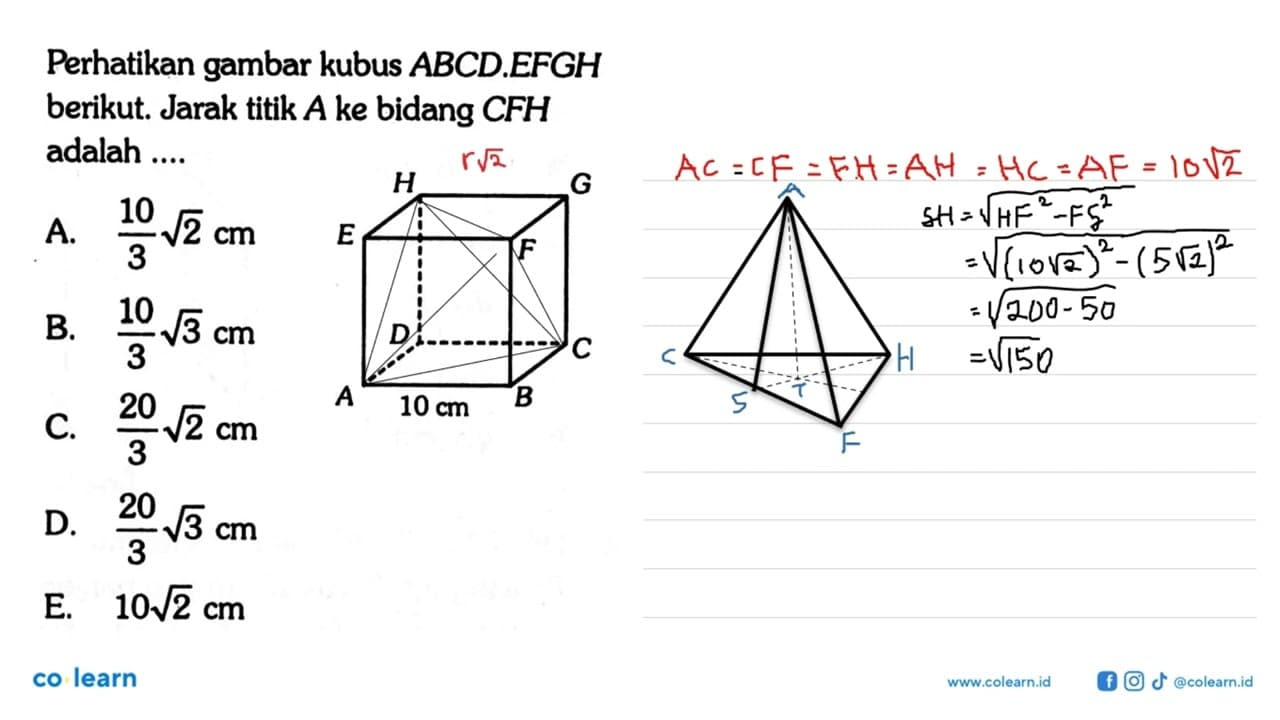 Perhatikan gambar kubus ABCD.EFGH berikut. Jarak titik A ke