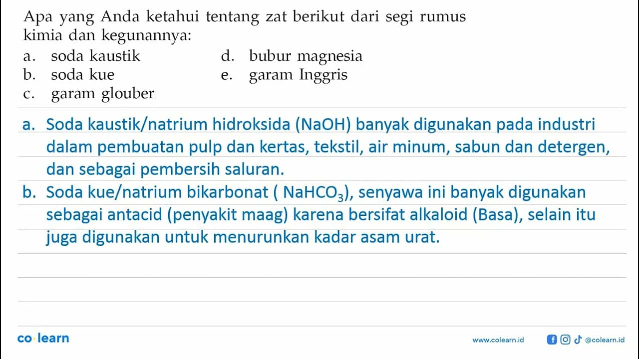 Apa yang Anda ketahui tentang zat berikut dari segi rumus