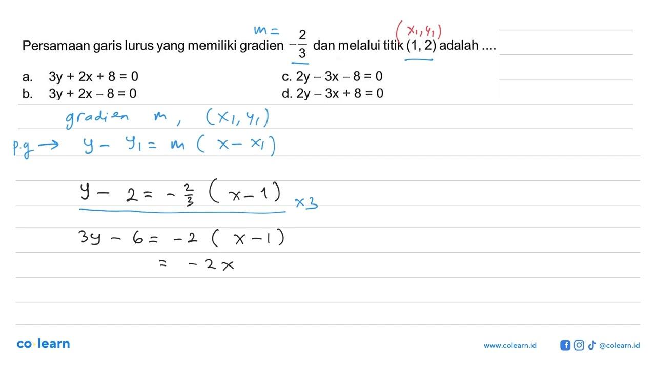 Persamaan garis lurus yang memiliki gradien -2/3 dan