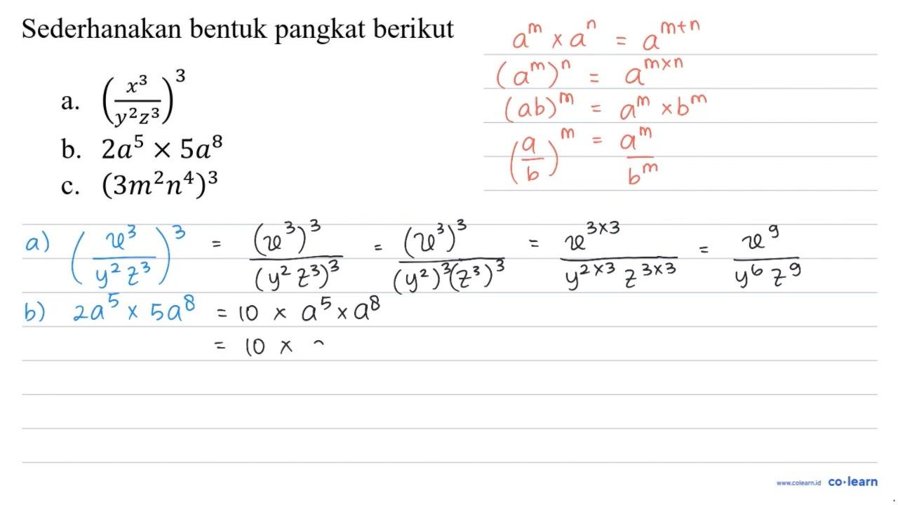 Sederhanakan bentuk pangkat berikut a. ((x^(3))/(y^(2)