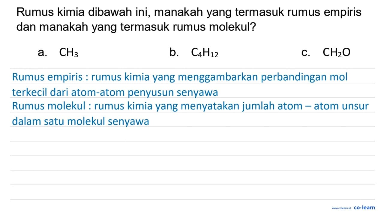 Rumus kimia dibawah ini, manakah yang termasuk rumus